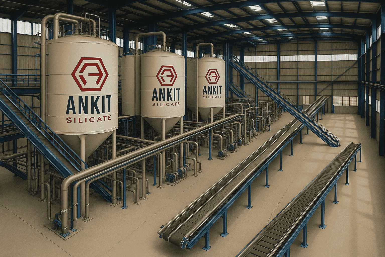 Ankit Silicate production line with tanks and conveyors