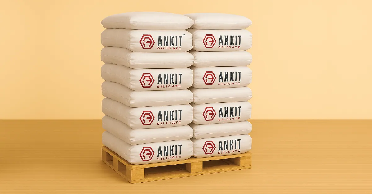 Bags of sodium metasilicate anhydrous stacked on a pallet