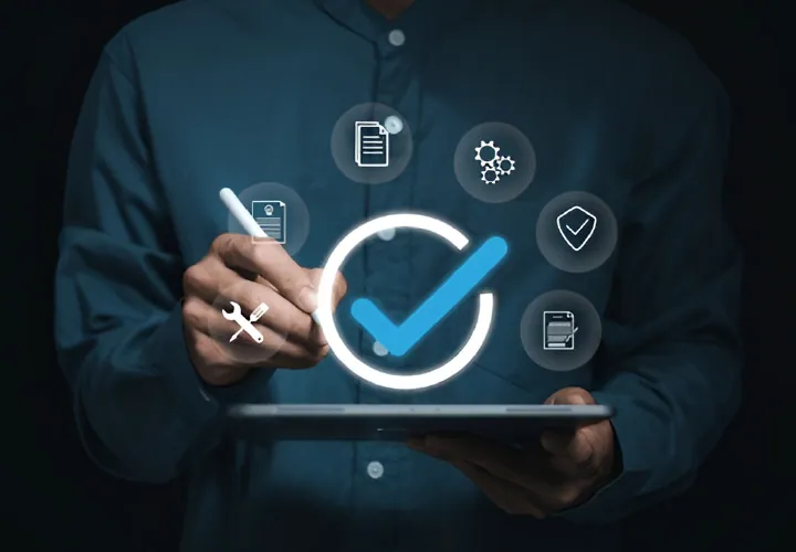 Quality assurance checklist on a digital tablet